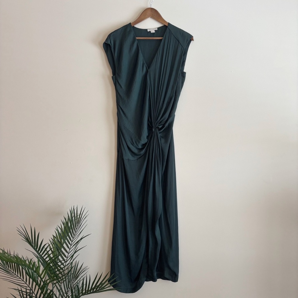 Hoss Intropia Green Sleeveless Side Gathered Midi Dress Sz 38